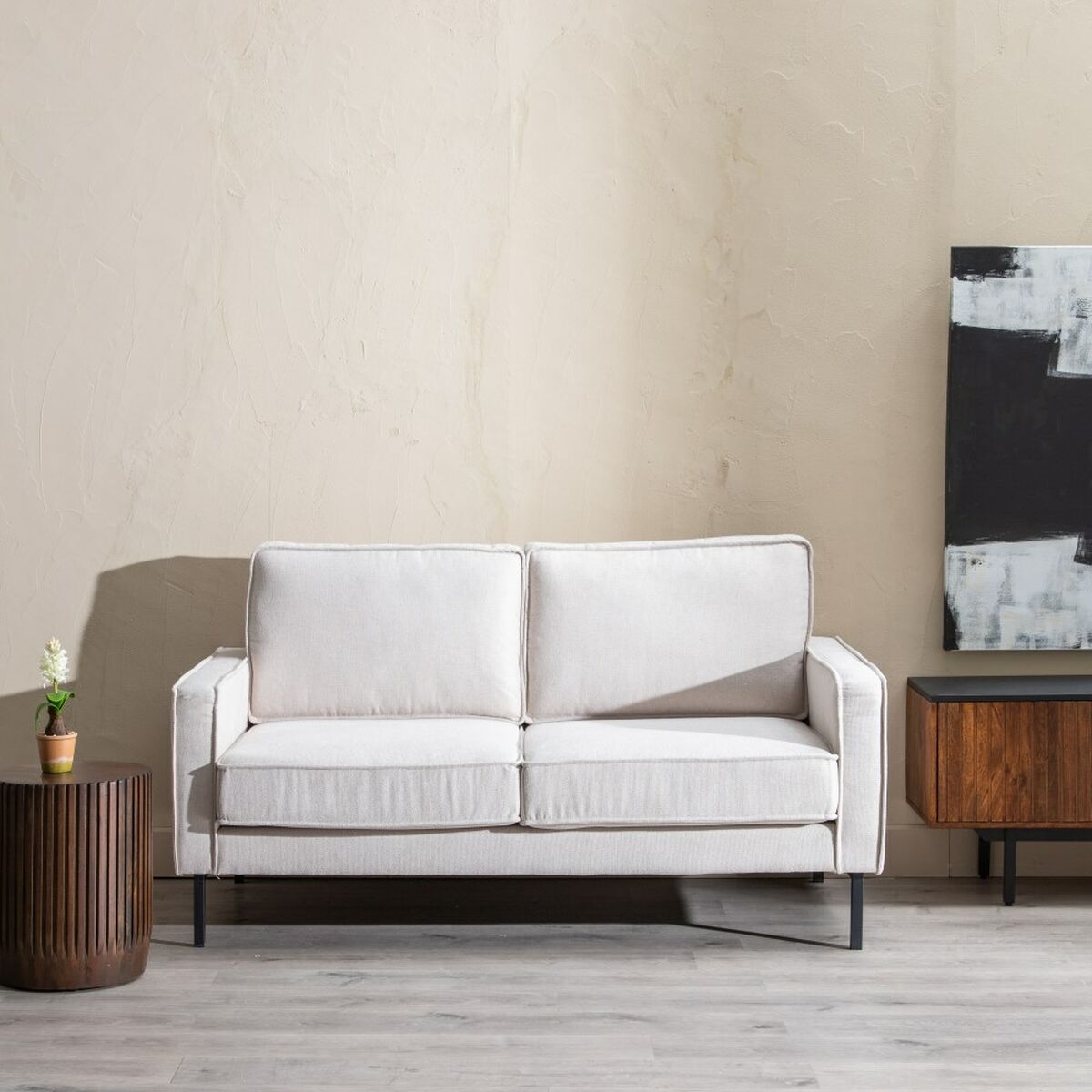 Canapé Tissu Synthétique Beige — 163 x 87 x 90 cm
